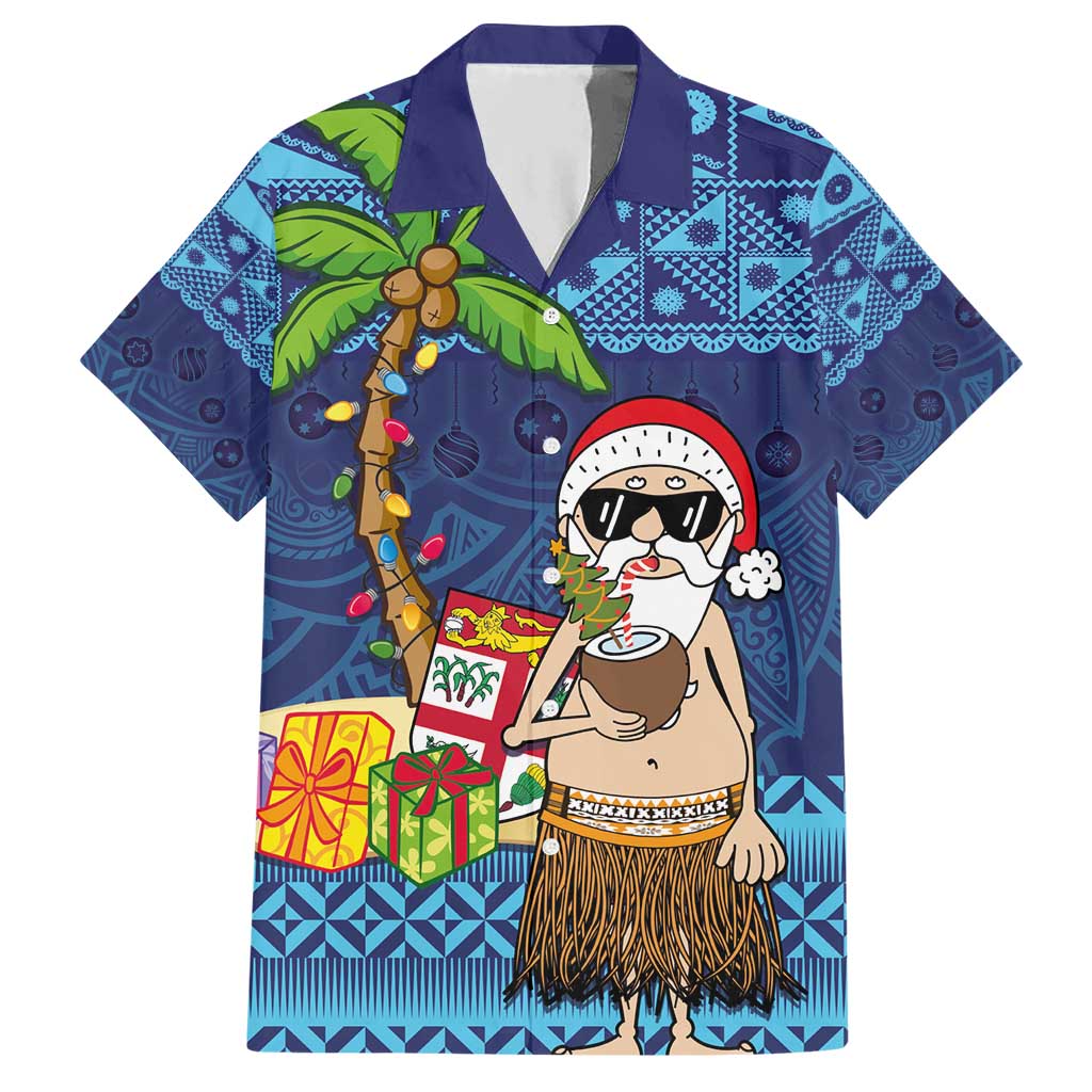 The Funny Santa Wears Sulu Christmas Hawaiian Shirt Fijian Christmas Palm Tree With Masi Art Tattoo LT03 Blue - Polynesian Pride