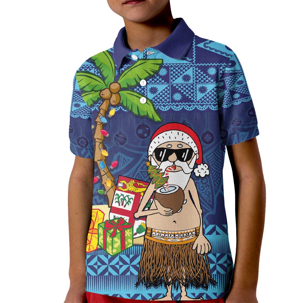 The Funny Santa Wears Sulu Christmas Kid Polo Shirt Fijian Christmas Palm Tree With Masi Art Tattoo