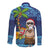 The Funny Santa Wears Sulu Christmas Long Sleeve Button Shirt Fijian Christmas Palm Tree With Masi Art Tattoo