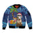 The Funny Santa Wears Sulu Christmas Sleeve Zip Bomber Jacket Fijian Christmas Palm Tree With Masi Art Tattoo