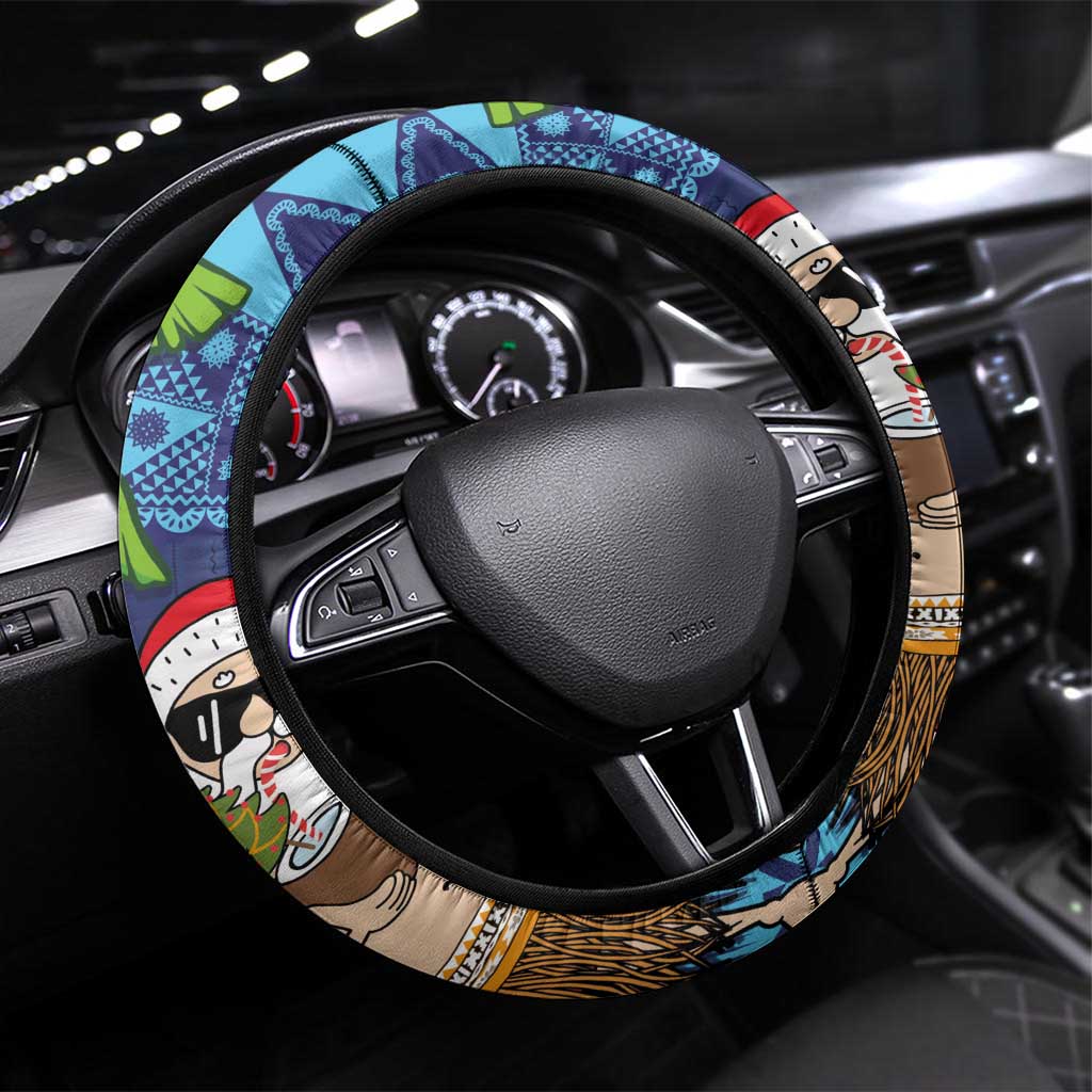 The Funny Santa Wears Sulu Christmas Steering Wheel Cover Fijian Christmas Palm Tree With Masi Art Tattoo