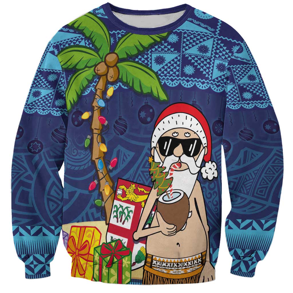 The Funny Santa Wears Sulu Christmas Sweatshirt Fijian Christmas Palm Tree With Masi Art Tattoo