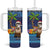 The Funny Santa Wears Sulu Christmas Tumbler With Handle Fijian Christmas Palm Tree With Masi Art Tattoo