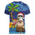 The Funny Santa Wears Sulu Christmas Women V-Neck T-Shirt Fijian Christmas Palm Tree With Masi Art Tattoo