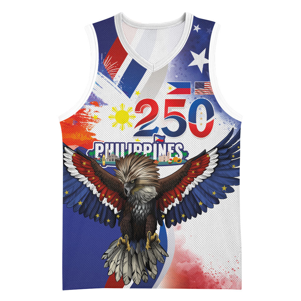 Philippines and America Together Basketball Jersey Philippine Eagle with USA Flag 250th Anniversary Celebration