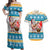 Hawaii Mele Kalikimaka Couples Matching Off Shoulder Maxi Dress and Hawaiian Shirt Funny Santa and Coconut Mix Kakau Pattern LT03 Blue - Polynesian Pride