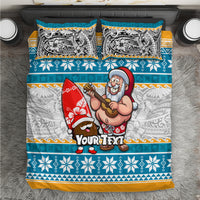 Custom Hawaii Mele Kalikimaka Bedding Set Funny Santa and Coconut Mix Kakau Pattern LT03 Blue - Polynesian Pride
