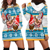 Custom Hawaii Mele Kalikimaka Hoodie Dress Funny Santa and Coconut Mix Kakau Pattern LT03 - Polynesian Pride