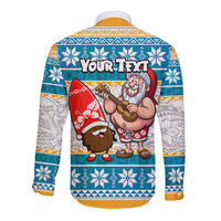Custom Hawaii Mele Kalikimaka Long Sleeve Button Shirt Funny Santa and Coconut Mix Kakau Pattern LT03 - Polynesian Pride