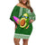 Hawaii Family Matching Off Shoulder Short Dress and Hawaiian Shirt Aloha Funny Avocado Mix Kakau Hawaiian Tribal LT03 Mom's Dress Green - Polynesian Pride