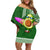 Hawaii Off Shoulder Short Dress Aloha Funny Avocado Mix Kakau Hawaiian Tribal LT03 Women Green - Polynesian Pride