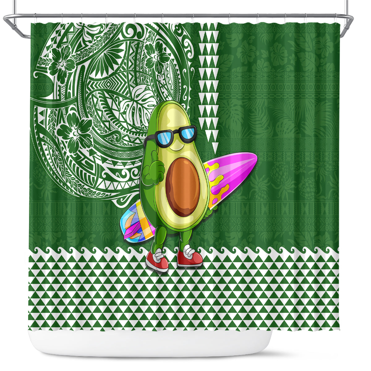 Hawaii Shower Curtain Aloha Funny Avocado Mix Kakau Hawaiian Tribal LT03 Green - Polynesian Pride