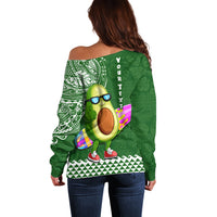 Aloha Avocado Funny Fruits Custom Off Shoulder Sweater Mix Hawaiian Kakau Tribal LT03 - Polynesian Pride