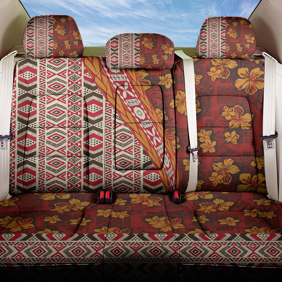 Hawaii Native Tapa Elements and Hibiscus Flowers Back Car Seat Cover LT03 One Size Red - Polynesian Pride