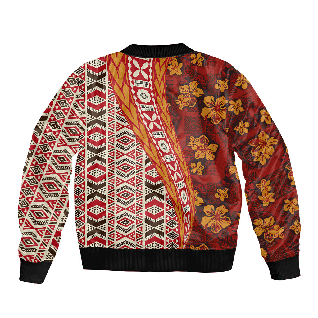 Hawaii Native Tapa Elements and Hibiscus Flowers Bomber Jacket LT03 - Polynesian Pride