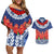 Samoan Tapa Couples Matching Off Shoulder Short Dress and Hawaiian Shirt Ula Fala and Teuila Flower LT03 Blue - Polynesian Pride