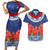 Samoan Tapa Couples Matching Short Sleeve Bodycon Dress and Hawaiian Shirt Ula Fala and Teuila Flower LT03 Blue - Polynesian Pride