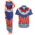 Samoan Tapa Couples Matching Tank Maxi Dress and Hawaiian Shirt Ula Fala and Teuila Flower LT03 Blue - Polynesian Pride