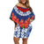 Samoan Tapa Family Matching Off Shoulder Short Dress and Hawaiian Shirt Ula Fala and Teuila Flower LT03 Mom's Dress Blue - Polynesian Pride