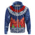 Samoan Tapa Hoodie Ula Fala and Teuila Flower LT03 Zip Hoodie Blue - Polynesian Pride