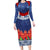 Samoan Tapa Long Sleeve Bodycon Dress Ula Fala and Teuila Flower LT03 Long Dress Blue - Polynesian Pride