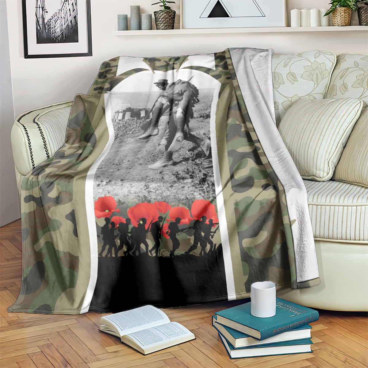 New Zealand and Australia ANZAC Day Blanket Koala and Kiwi Bird Soldier Gallipoli Camouflage Style LT03 Green - Polynesian Pride