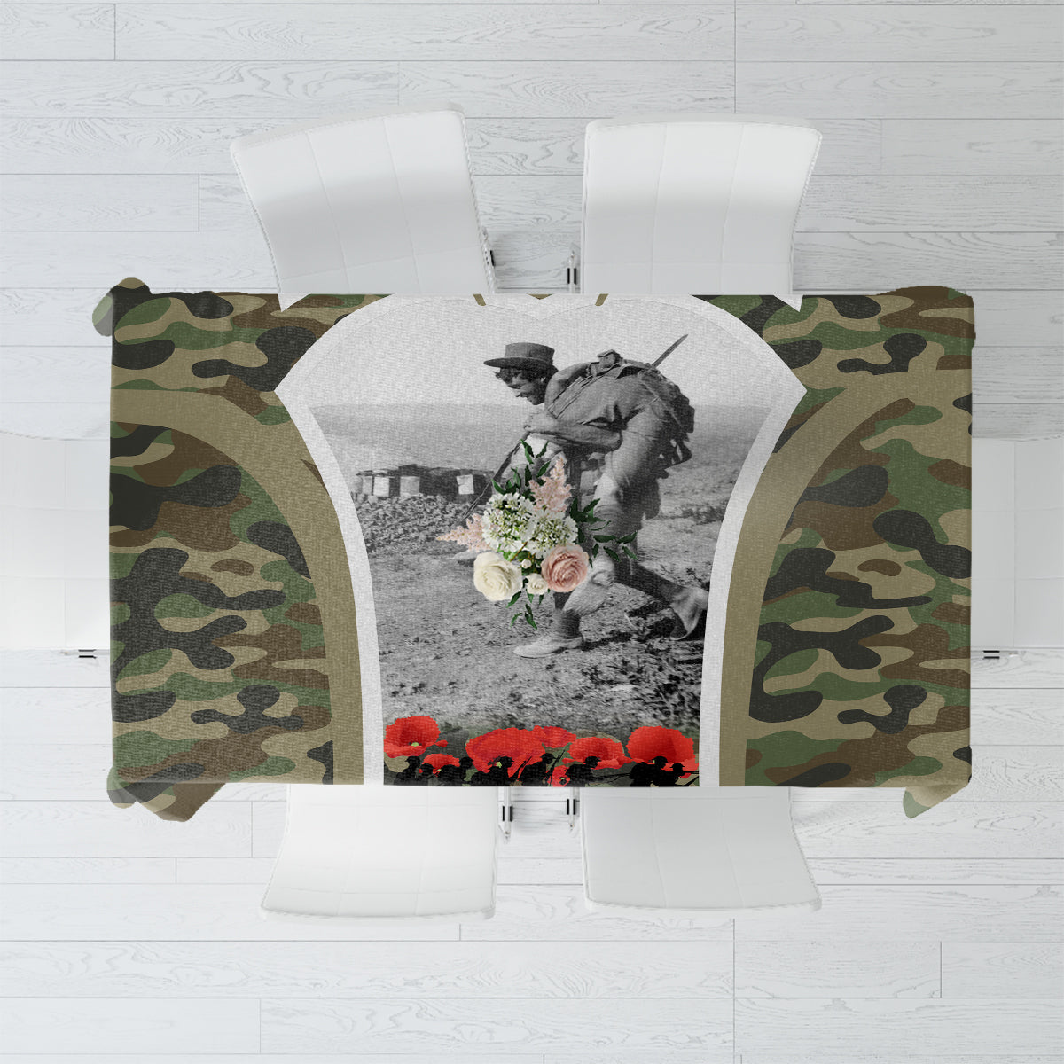 New Zealand and Australia ANZAC Day Tablecloth Koala and Kiwi Bird Soldier Gallipoli Camouflage Style LT03 Green - Polynesian Pride