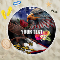 Personalised United States and American Samoa Beach Blanket Bald Eagle Rose and Hibiscus Flower LT03 One Size 150cm Blue - Polynesian Pride