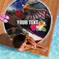Personalised United States and American Samoa Beach Blanket Bald Eagle Rose and Hibiscus Flower LT03 - Polynesian Pride