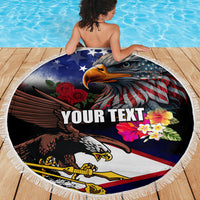 Personalised United States and American Samoa Beach Blanket Bald Eagle Rose and Hibiscus Flower LT03 - Polynesian Pride