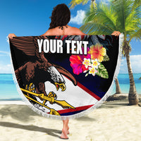 Personalised United States and American Samoa Beach Blanket Bald Eagle Rose and Hibiscus Flower LT03 - Polynesian Pride