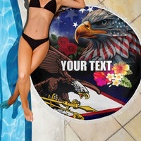 Personalised United States and American Samoa Beach Blanket Bald Eagle Rose and Hibiscus Flower LT03 - Polynesian Pride