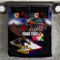 Personalised United States and American Samoa Bedding Set Bald Eagle Rose and Hibiscus Flower LT03 Blue - Polynesian Pride