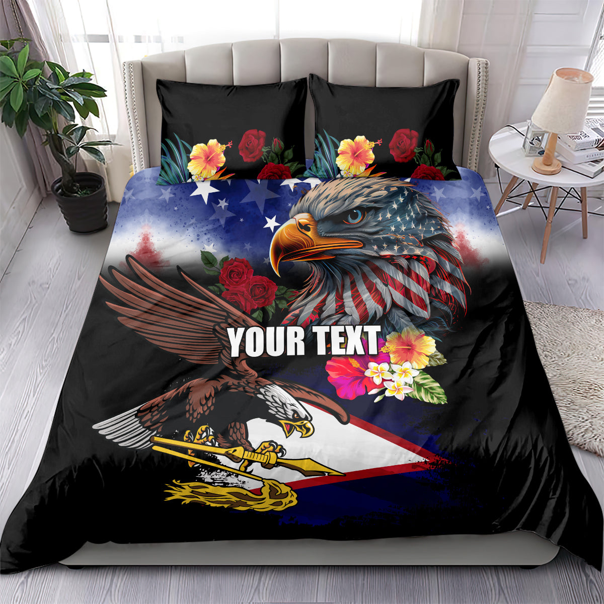 Personalised United States and American Samoa Bedding Set Bald Eagle Rose and Hibiscus Flower LT03 - Polynesian Pride