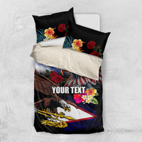 Personalised United States and American Samoa Bedding Set Bald Eagle Rose and Hibiscus Flower LT03 US Twin 172cm x 218cm Blue - Polynesian Pride