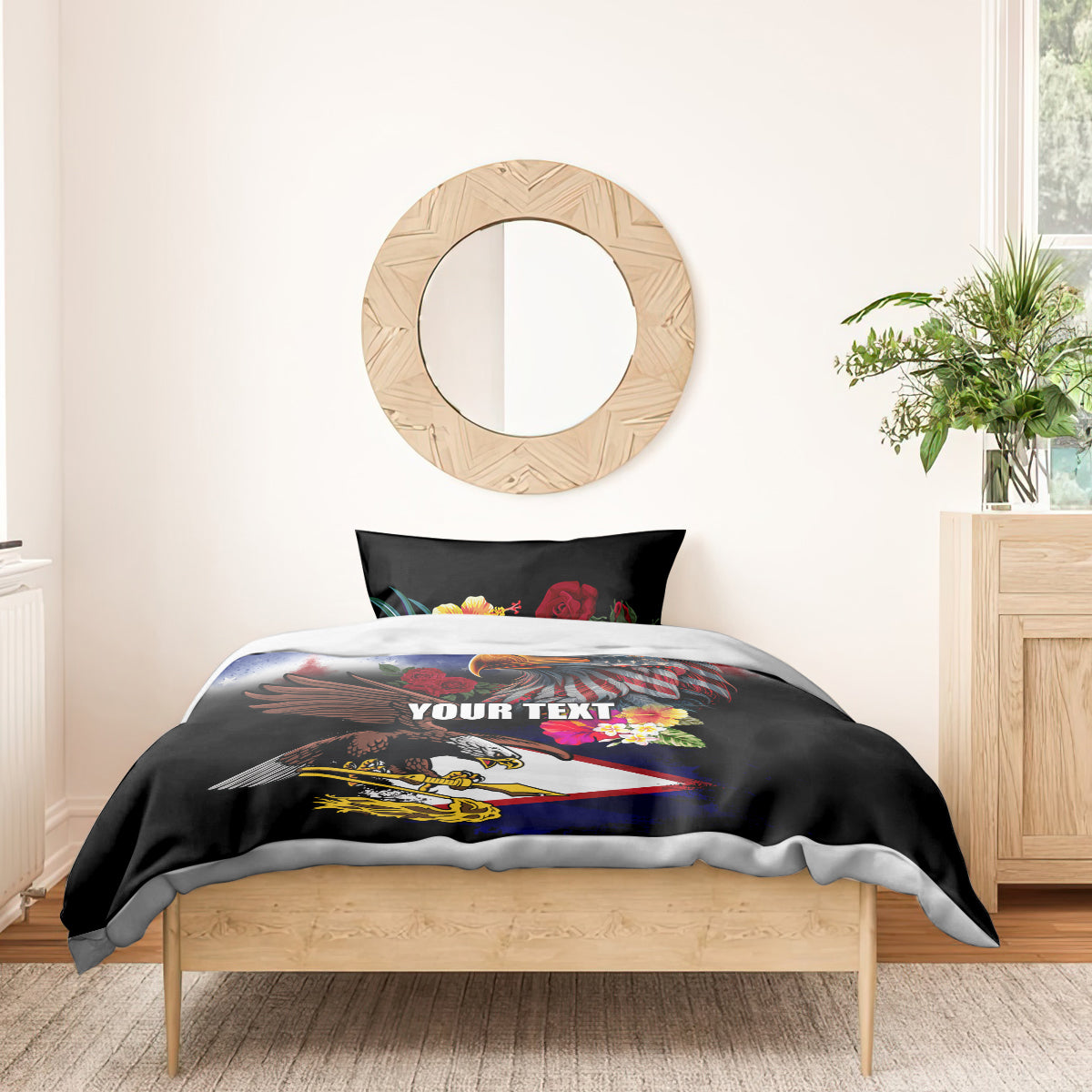 Personalised United States and American Samoa Bedding Set Bald Eagle Rose and Hibiscus Flower LT03 - Polynesian Pride