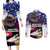 United States and American Samoa Couples Matching Long Sleeve Bodycon Dress and Long Sleeve Button Shirt Bald Eagle Rose and Hibiscus Flower