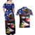 United States and American Samoa Couples Matching Off Shoulder Maxi Dress and Hawaiian Shirt Bald Eagle Rose and Hibiscus Flower