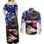 United States and American Samoa Couples Matching Off Shoulder Maxi Dress and Long Sleeve Button Shirt Bald Eagle Rose and Hibiscus Flower