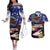 United States and American Samoa Couples Matching Off The Shoulder Long Sleeve Dress and Hawaiian Shirt Bald Eagle Rose and Hibiscus Flower