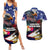 United States and American Samoa Couples Matching Summer Maxi Dress and Hawaiian Shirt Bald Eagle Rose and Hibiscus Flower