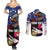 United States and American Samoa Couples Matching Summer Maxi Dress and Long Sleeve Button Shirt Bald Eagle Rose and Hibiscus Flower