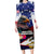 United States and American Samoa Family Matching Long Sleeve Bodycon Dress and Hawaiian Shirt Bald Eagle Rose and Hibiscus Flower