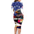 United States and American Samoa Family Matching Long Sleeve Bodycon Dress and Hawaiian Shirt Bald Eagle Rose and Hibiscus Flower