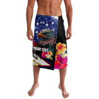 Personalised United States and American Samoa Lavalava Bald Eagle Rose and Hibiscus Flower LT03 Blue - Polynesian Pride