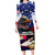 United States and American Samoa Long Sleeve Bodycon Dress Bald Eagle Rose and Hibiscus Flower