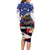 United States and American Samoa Long Sleeve Bodycon Dress Bald Eagle Rose and Hibiscus Flower