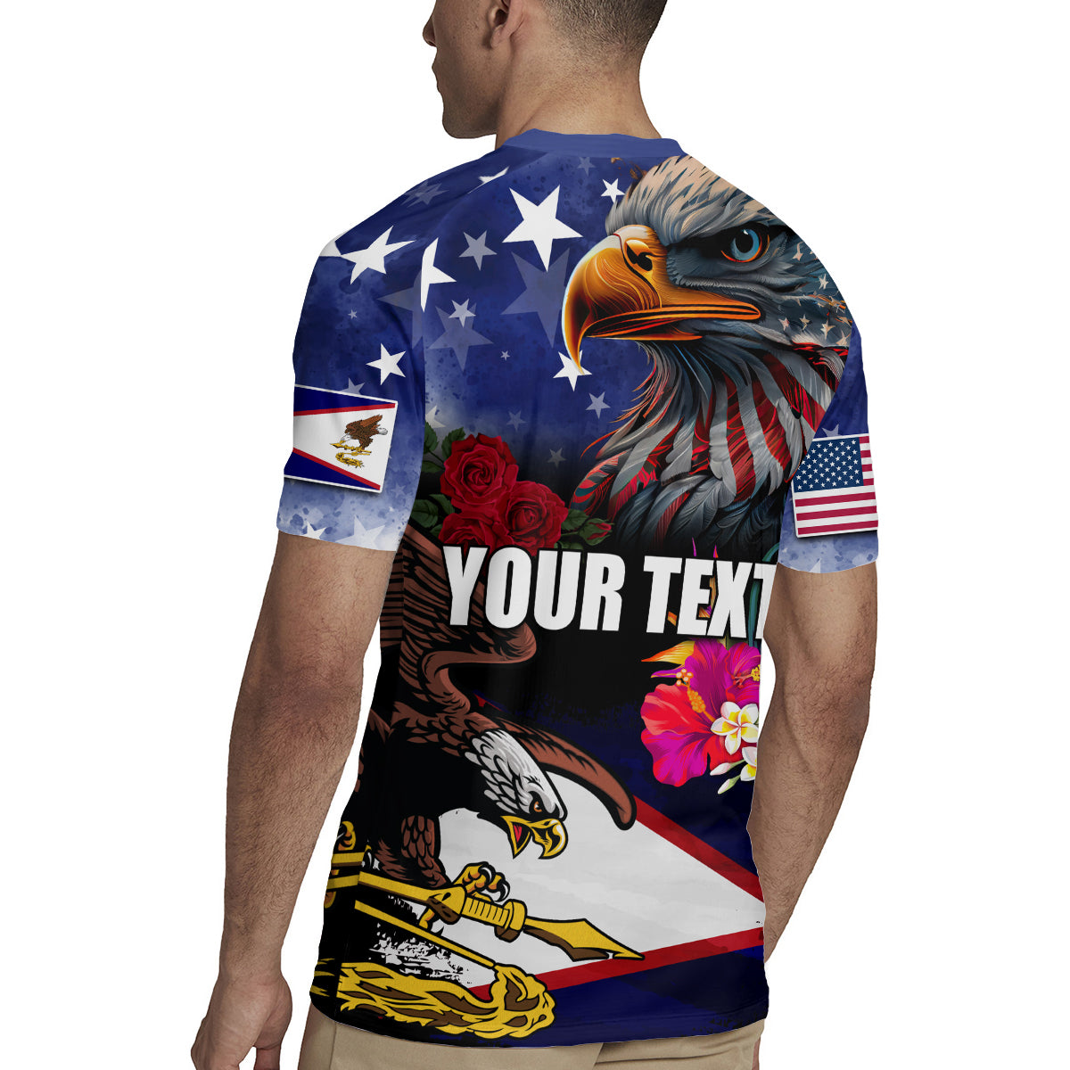 Personalised United States and American Samoa Rugby Jersey Bald Eagle Rose and Hibiscus Flower LT03 - Polynesian Pride