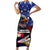 United States and American Samoa Short Sleeve Bodycon Dress Bald Eagle Rose and Hibiscus Flower