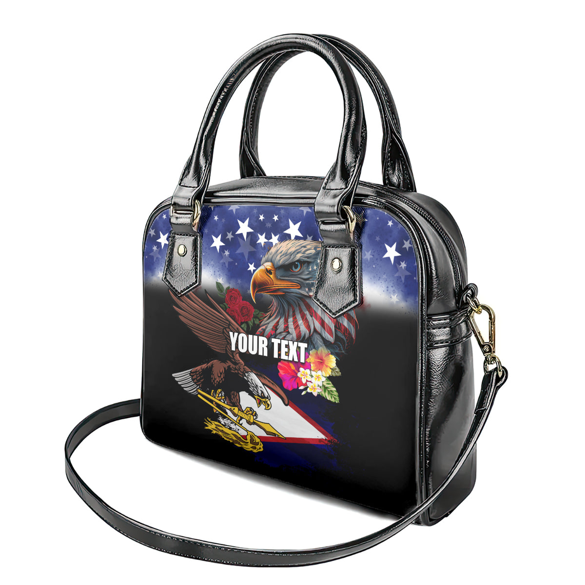 Personalised United States and American Samoa Shoulder Handbag Bald Eagle Rose and Hibiscus Flower LT03 - Polynesian Pride